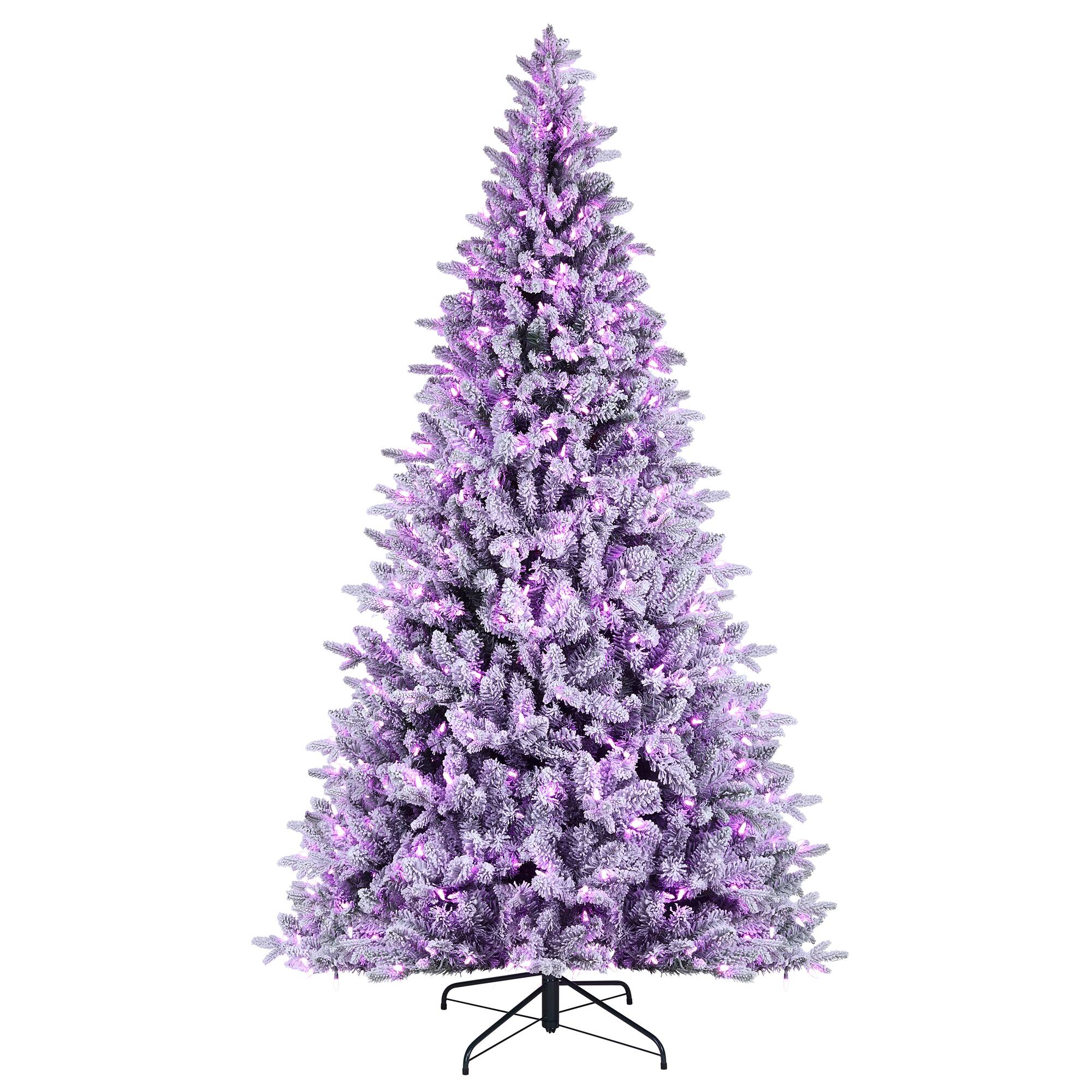 7.5ft. Pre-Lit Alexa Enabled Flocked Mountain Fir Artificial Christmas Tree, Multicolor LED Lights